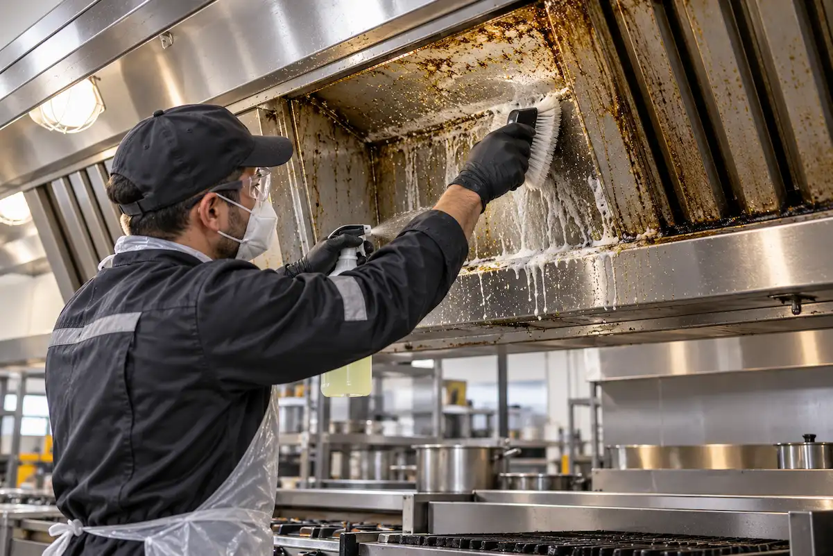 Campana extractora de cocina comercial después del desengrase